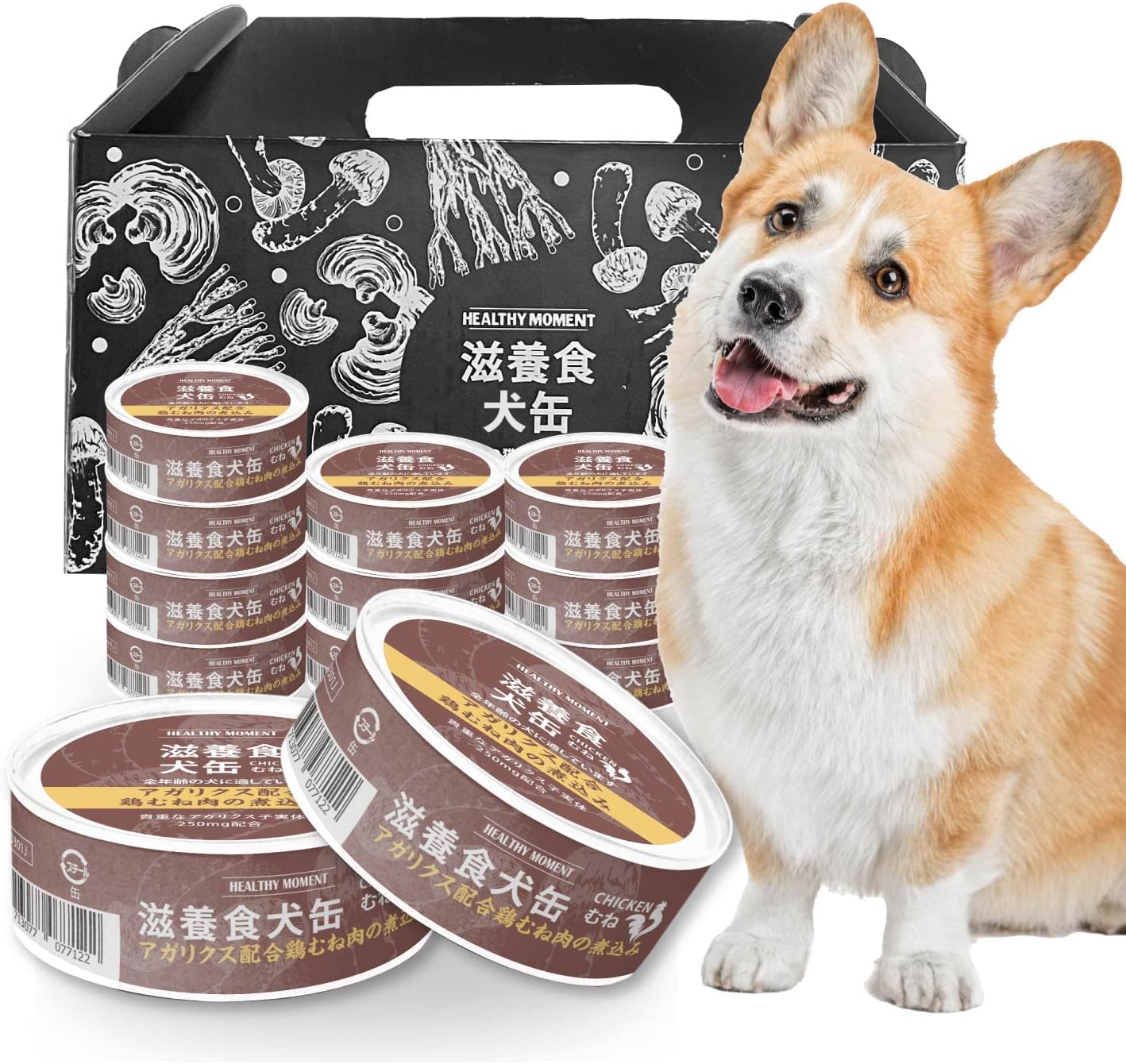 HealthyMoment 滋養食犬缶 アガリクス配合鶏胸肉の煮込み 80gx12缶入り(ケース販売)