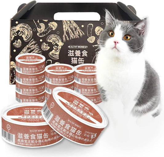 HealthyMoment 滋養食猫缶 鹿角霊芝配合鶏むね肉の煮込み 80gx12缶入り(ケース販売)